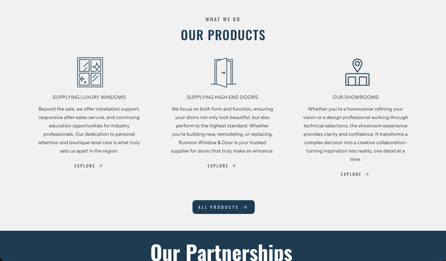Our products section of the Rumson website