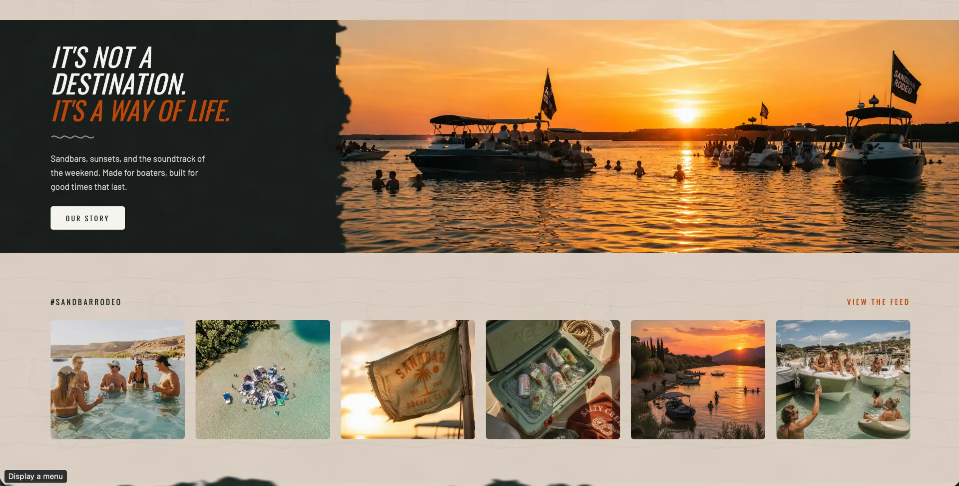 Sandbar Rodeo brand story section and Instagram feed