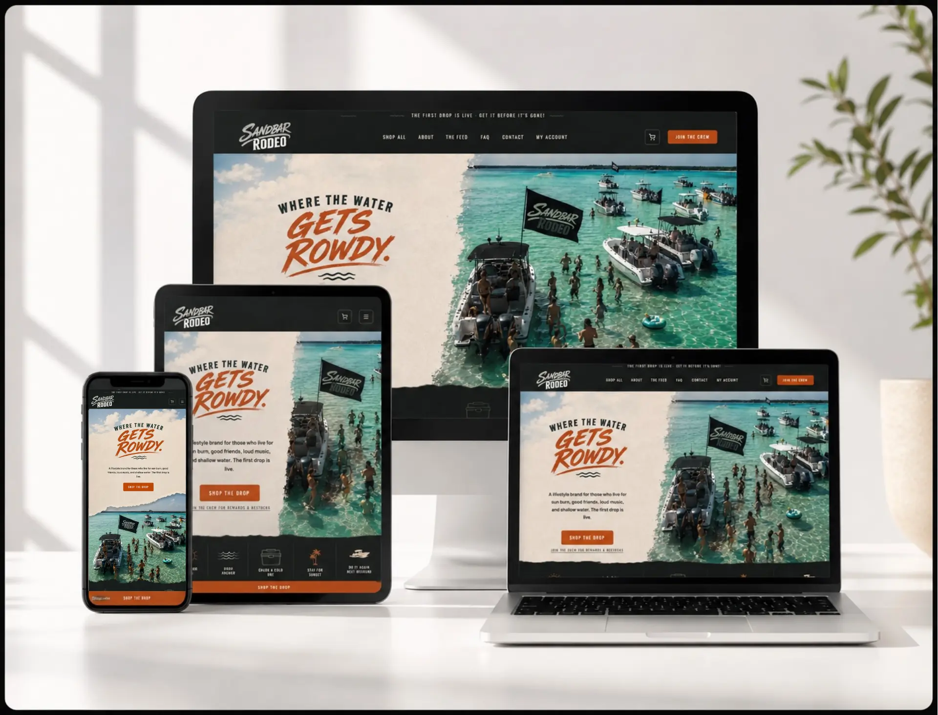 Sandbar Rodeo website shown across desktop, tablet, laptop and phone
