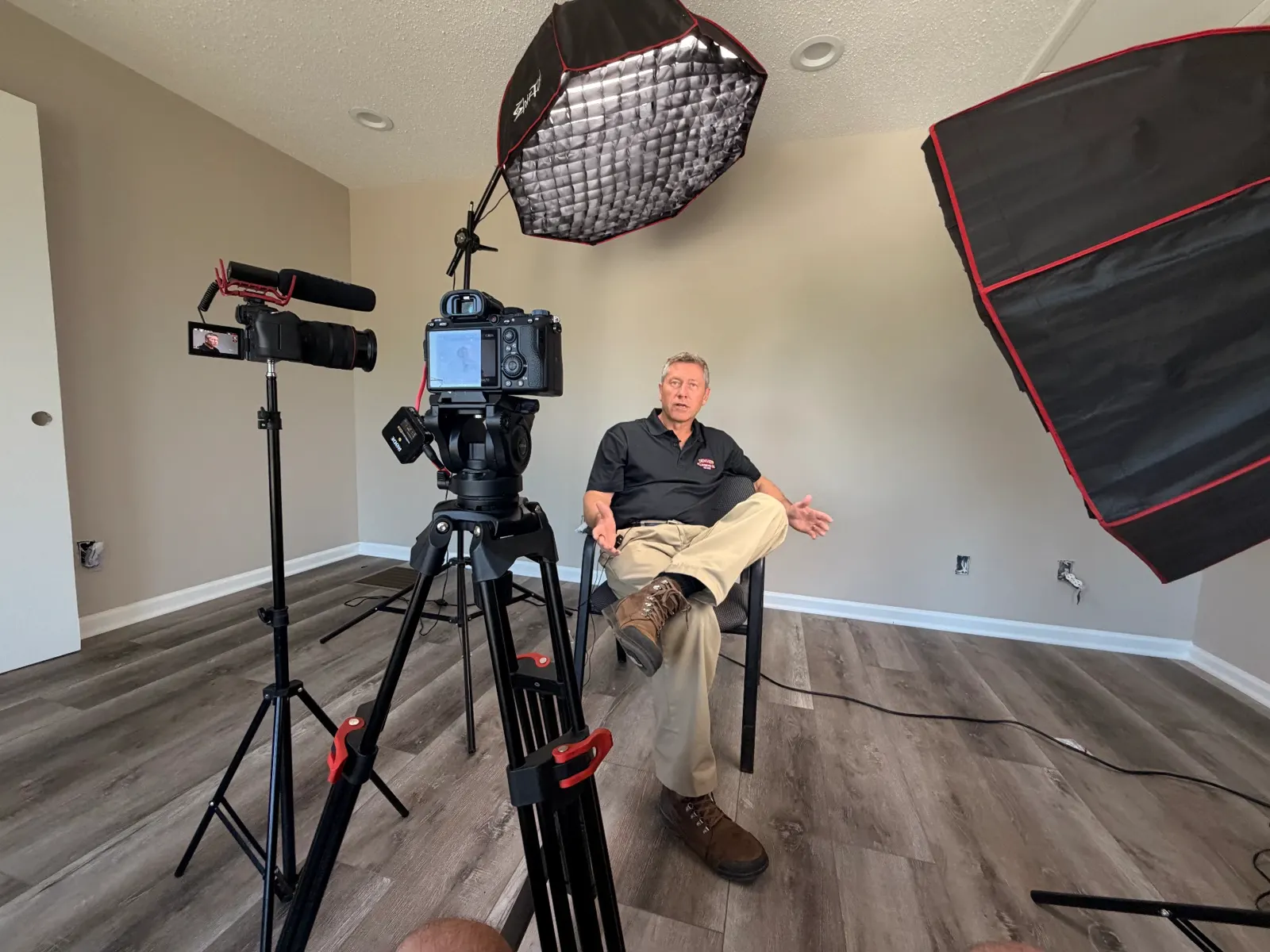 Waypoint Marketing video production setup during a client interview