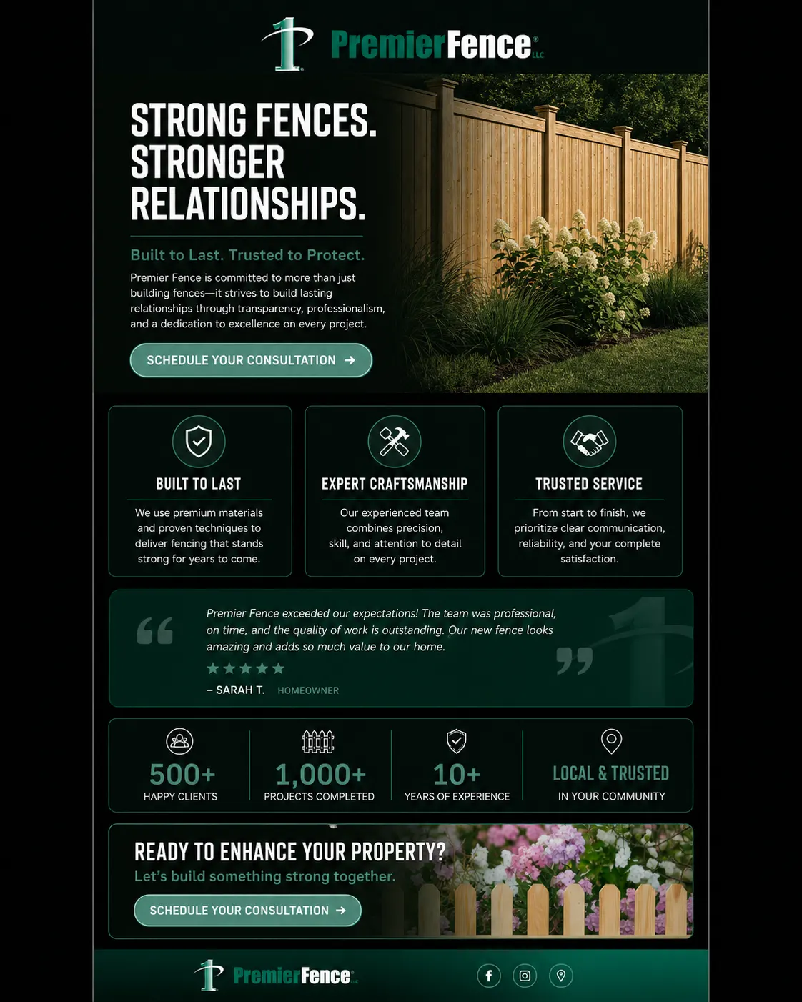 Premier Fence dark themed email campaign design