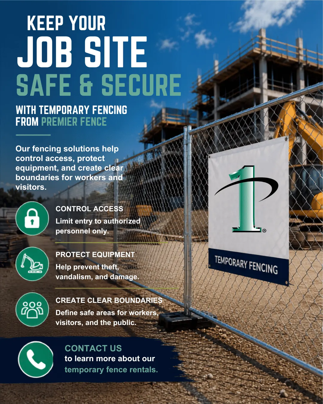 Premier Fence temporary job site fencing social post