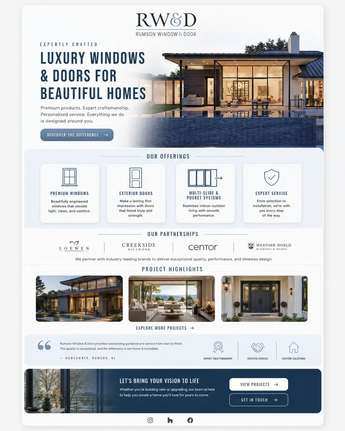 Rumson Window & Door light homepage email-style mockup
