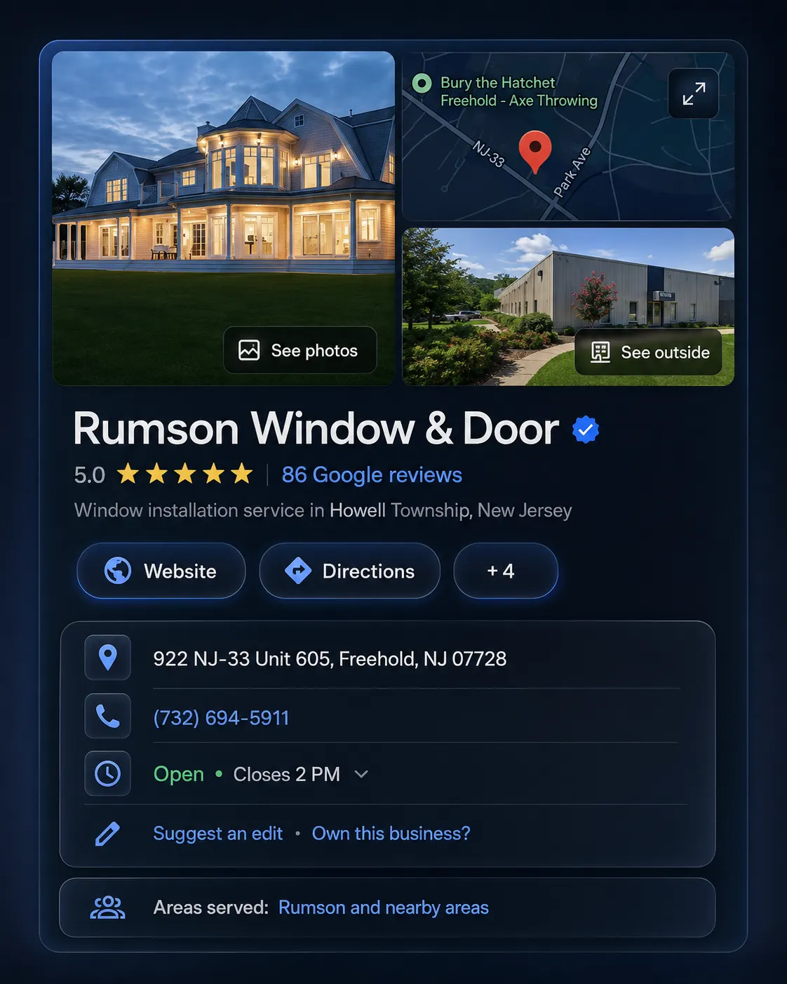Rumson Window & Door Google Business Profile search result mockup