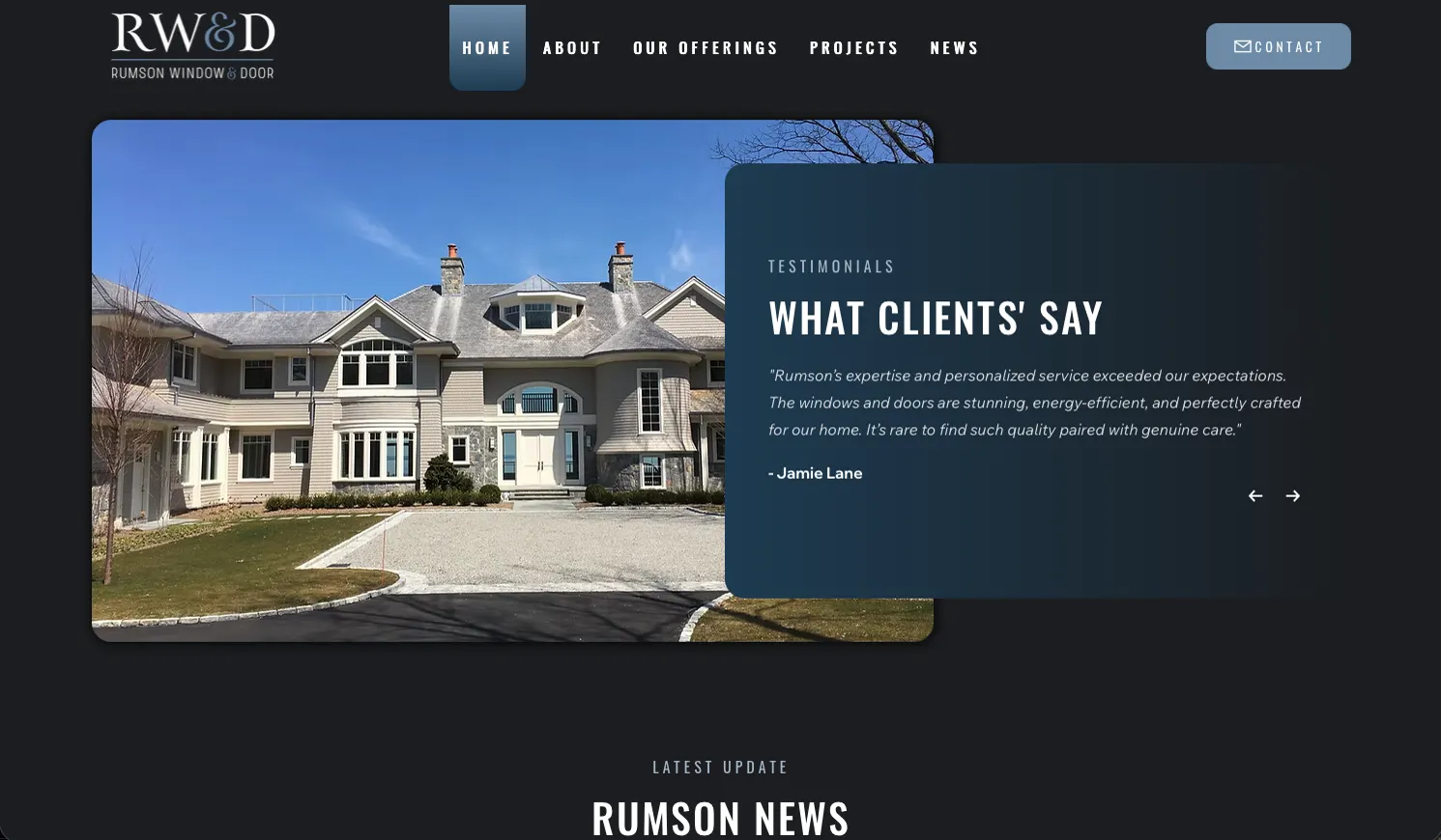 Client testimonials section of the Rumson website